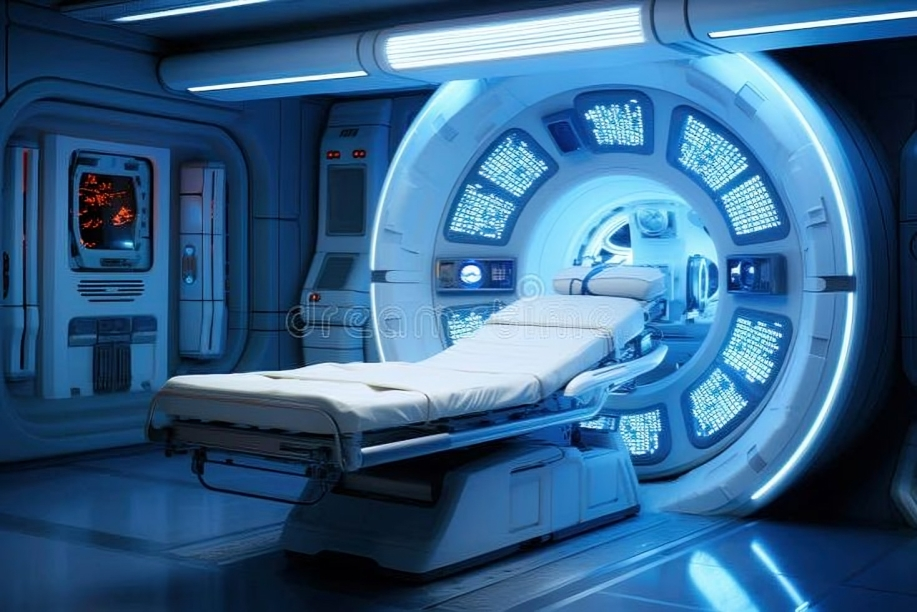 MRI scan device in hospital_ Generative AI stock photo